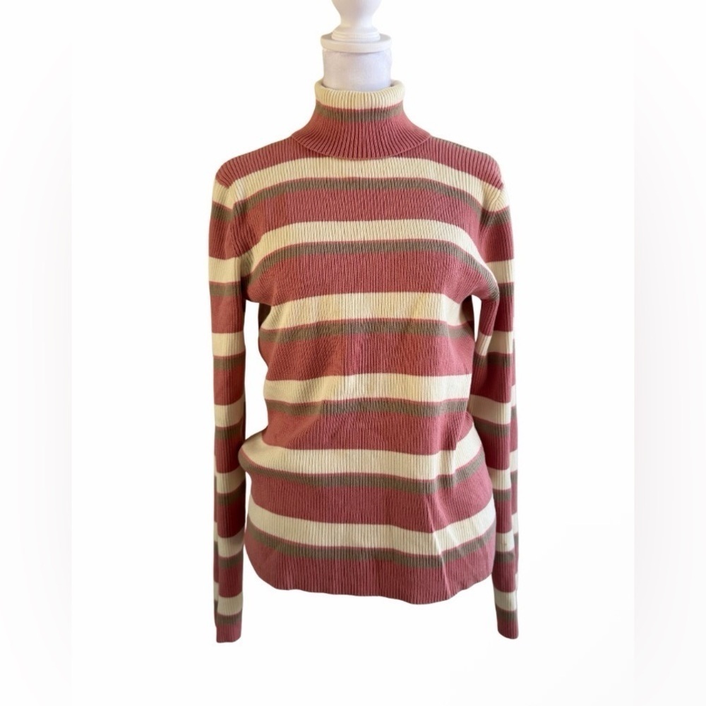 Casual Corner Striped Ribbed Turtleneck Sweater - Picture 1 of 4
